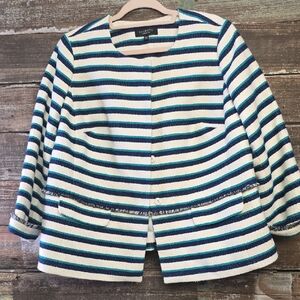Talbots Teal and White Striped Blazer